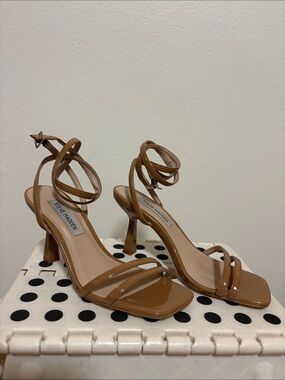 Steve Madden Cognac Patent Strappy Ankle-Tie Heels